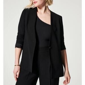 Spanx Carefree Crepe Blazer Womens Large Black Single Button Front Workwear